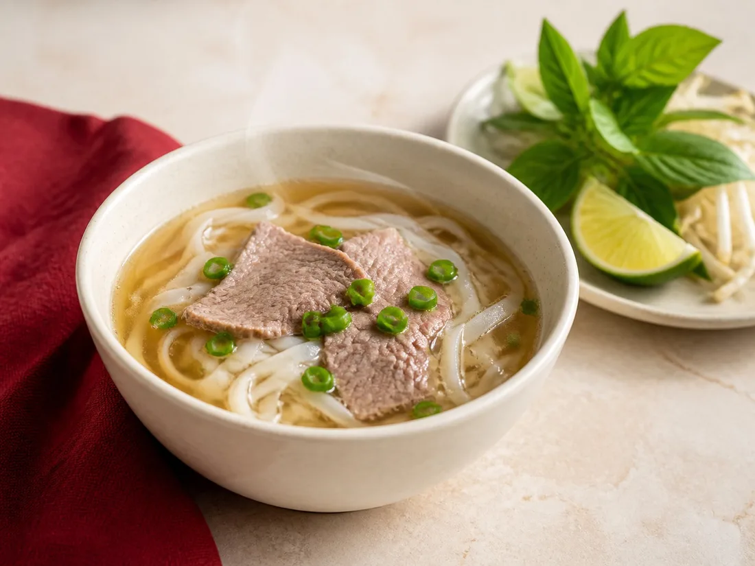 Child-sized bowl of beef phở with rice noodles