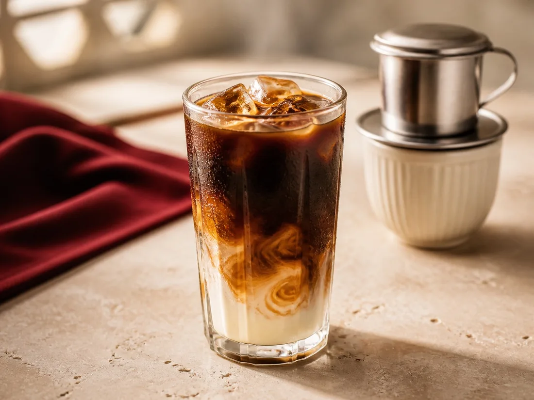 Layered iced coffee with condensed milk