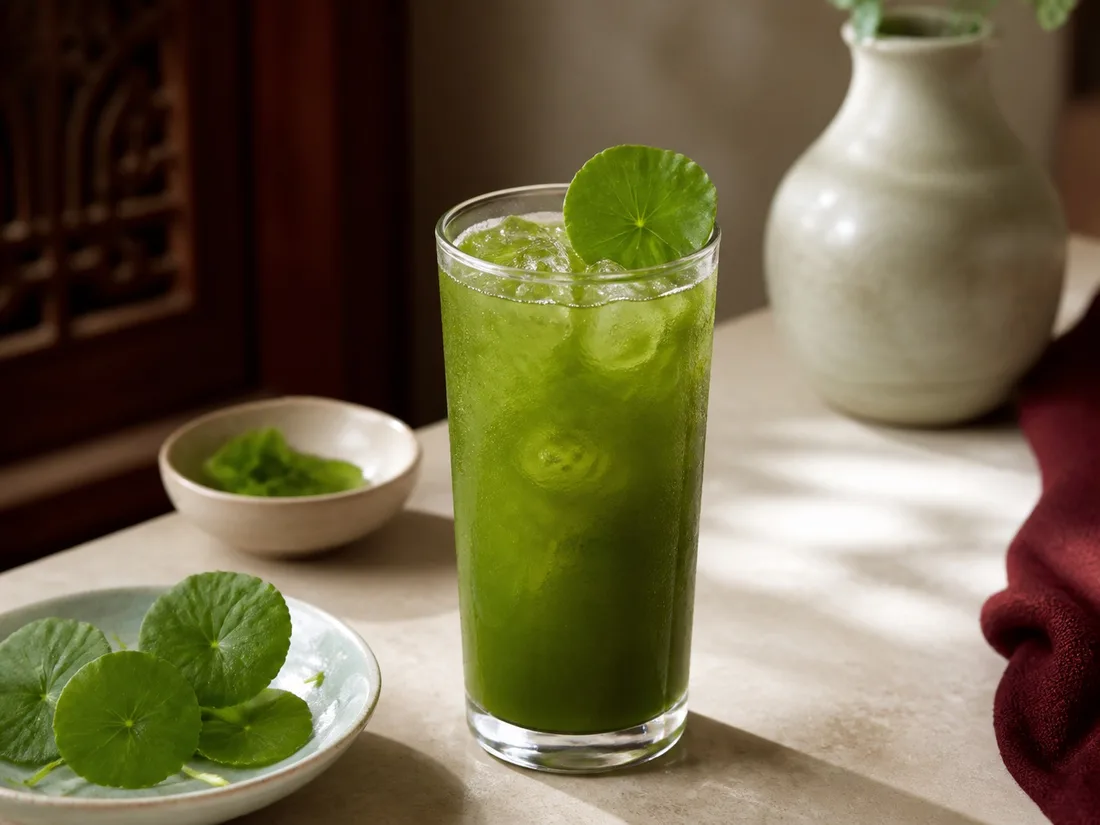 Sweetened pennywort juice over ice
