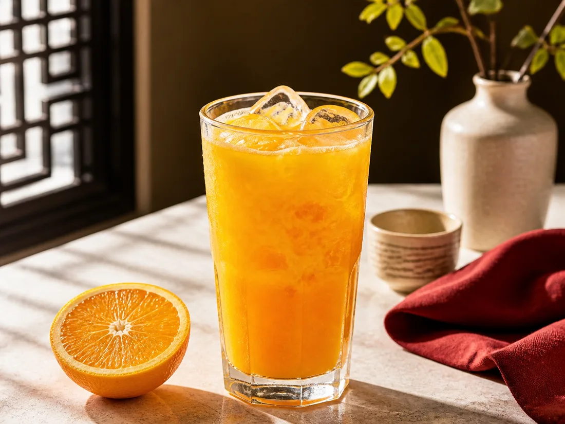 Fresh-squeezed orange juice with ice