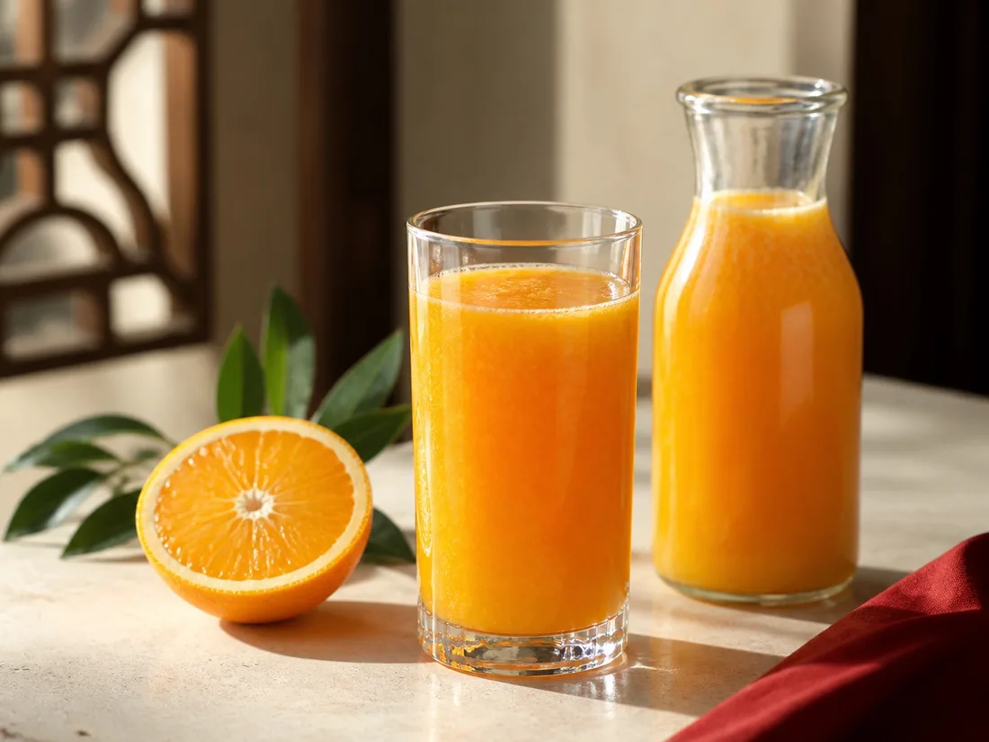 Pure fresh orange juice, no ice or sugar